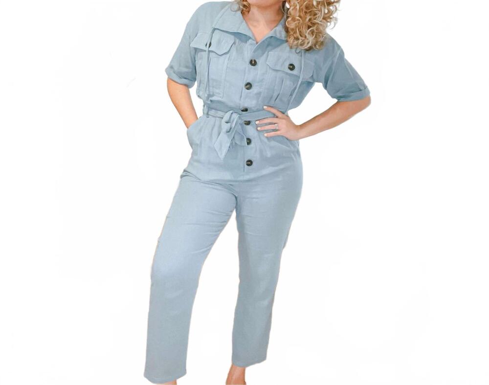 NEW LUMIERE maya utility jumpsuit in dusty blue